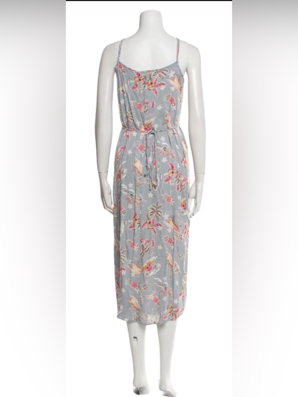 Reformation Blue Tropical Print Wrap Midi Dress Silk Feel Slip Dress Boho Resort - Picture 4 of 11
